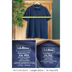 L.L. Bean Polo Shirt XXL Navy Blue Cotton Pocket Short Sleeve Mens